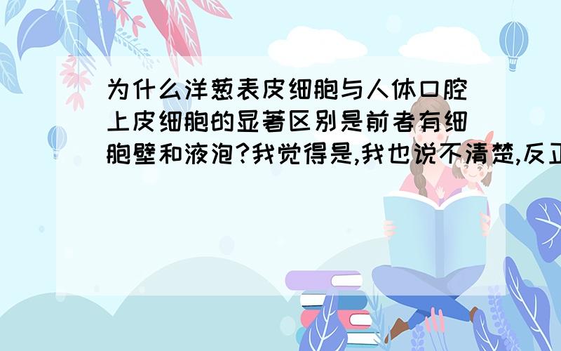 为什么洋葱表皮细胞与人体口腔上皮细胞的显著区别是前者有细胞壁和液泡?我觉得是,我也说不清楚,反正我觉得叶绿体应该是显著区别,因为它决定了植物的营养方式啊.所以,请高手们解释一