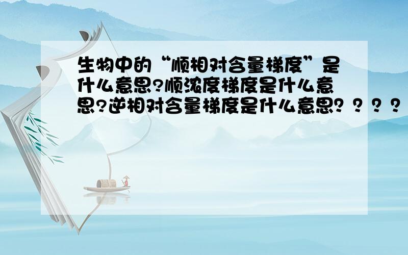 生物中的“顺相对含量梯度”是什么意思?顺浓度梯度是什么意思?逆相对含量梯度是什么意思？？？？？逆浓度梯度是什么意思？？？？