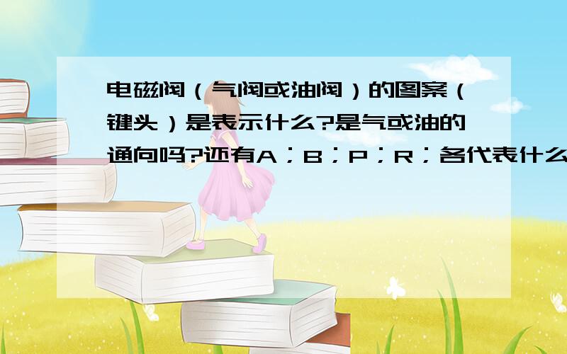 电磁阀（气阀或油阀）的图案（键头）是表示什么?是气或油的通向吗?还有A；B；P；R；各代表什么?