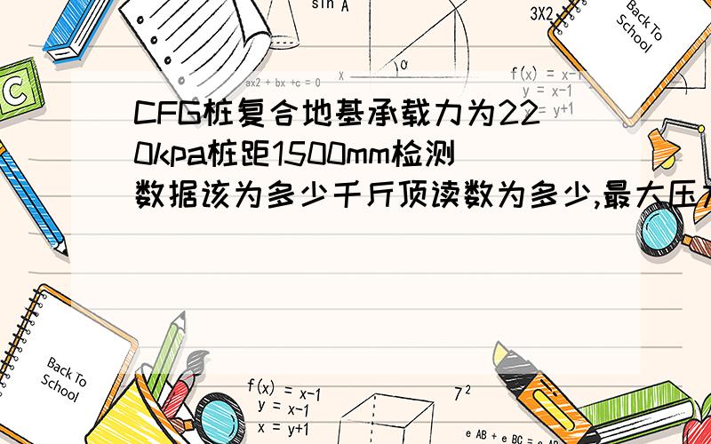 CFG桩复合地基承载力为220kpa桩距1500mm检测数据该为多少千斤顶读数为多少,最大压力该多少?