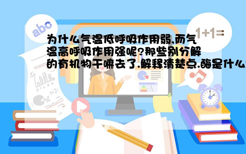 为什么气温低呼吸作用弱,而气温高呼吸作用强呢?那些别分解的有机物干嘛去了.解释清楚点.酶是什么？听不太懂。麻烦在清楚点。