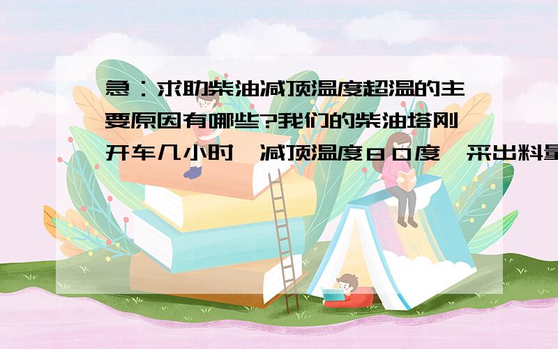 急：求助柴油减顶温度超温的主要原因有哪些?我们的柴油塔刚开车几小时,减顶温度８０度,采出料量正常,塔底液位正常,又过了几个小时,在进料量基本不变的情况下,真空度不变,底温不变,减