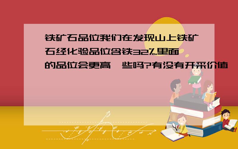 铁矿石品位我们在发现山上铁矿石经化验品位含铁32%.里面的品位会更高一些吗?有没有开采价值,