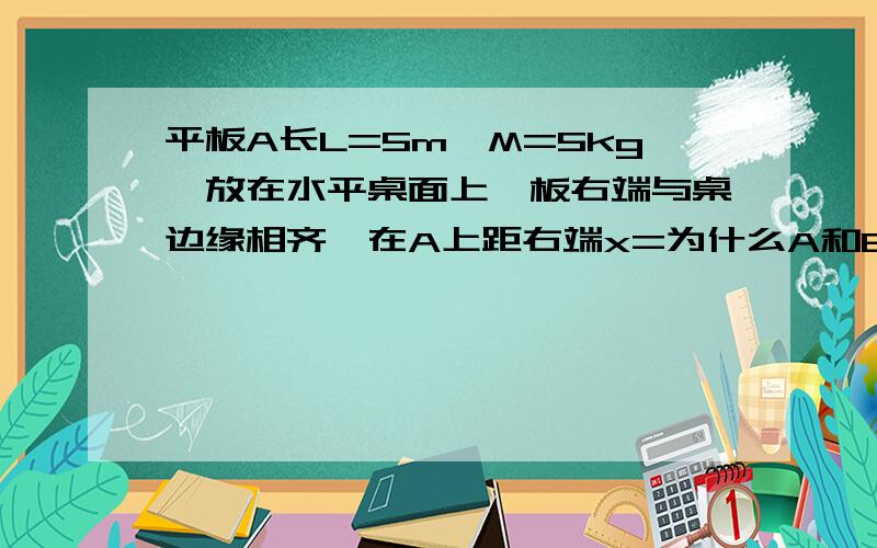 平板A长L=5m,M=5kg,放在水平桌面上,板右端与桌边缘相齐,在A上距右端x=为什么A和B一定会分离?薄板A长5m.质量M＝5千克，放在水平桌面上，板右端与桌面相齐薄板A长5m.质量M＝5千克，放在水平桌