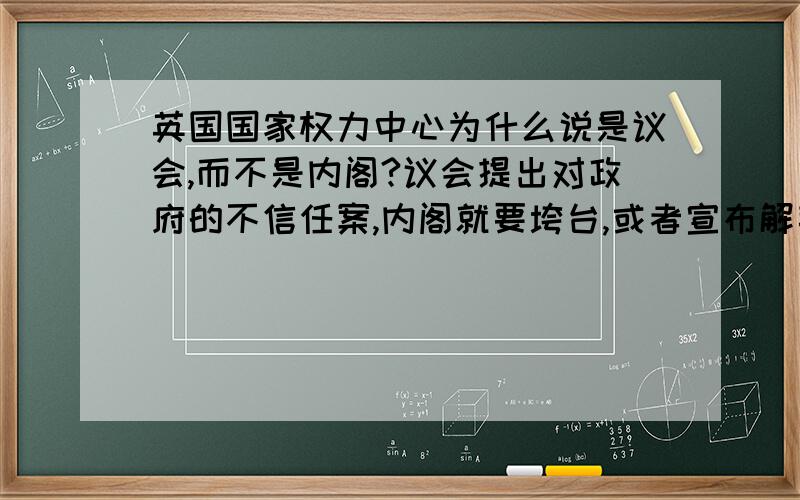 英国国家权力中心为什么说是议会,而不是内阁?议会提出对政府的不信任案,内阁就要垮台,或者宣布解散议会,重新选举.这句话我不太懂,具体流程是怎么样的