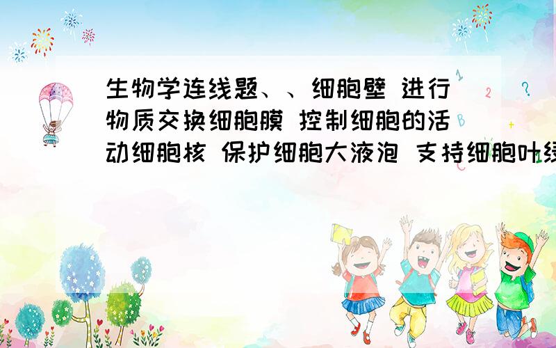 生物学连线题、、细胞壁 进行物质交换细胞膜 控制细胞的活动细胞核 保护细胞大液泡 支持细胞叶绿体 储存遗传物质储存糖分、色素等多种物质