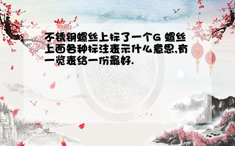 不锈钢螺丝上标了一个G 螺丝上面各种标注表示什么意思,有一览表给一份最好.