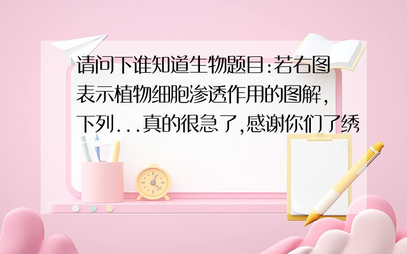 请问下谁知道生物题目:若右图表示植物细胞渗透作用的图解,下列...真的很急了,感谢你们了绣