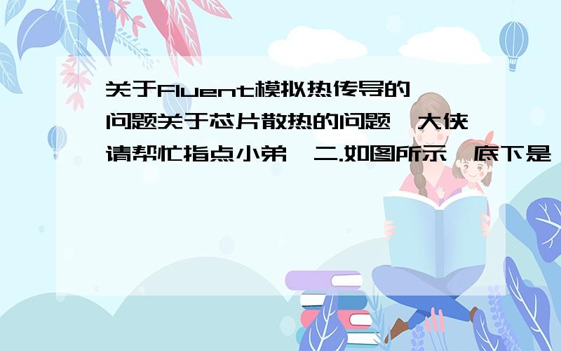 关于Fluent模拟热传导的问题关于芯片散热的问题,大侠请帮忙指点小弟一二.如图所示,底下是一个散热芯片,上面的是一个导热铜块,铜块上表面是对流面,其他面均为绝热面.如何进行设置,入口