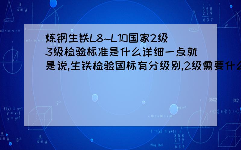 炼钢生铁L8~L10国家2级3级检验标准是什么详细一点就是说,生铁检验国标有分级别,2级需要什么达到什么标准,3级是个什么标准.清告诉我具体的衡量标准.