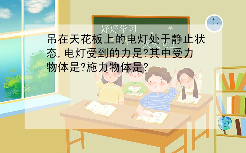 吊在天花板上的电灯处于静止状态,电灯受到的力是?其中受力物体是?施力物体是?