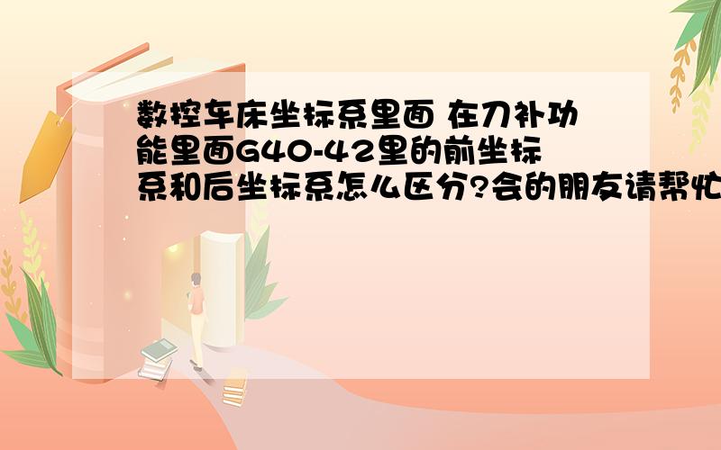 数控车床坐标系里面 在刀补功能里面G40-42里的前坐标系和后坐标系怎么区分?会的朋友请帮忙说清楚点!不要想说明书上那样 读不懂