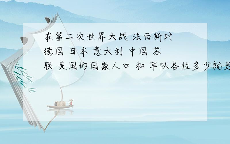 在第二次世界大战 法西斯时 德国 日本 意大利 中国 苏联 美国的国家人口 和 军队各位多少就是国家人口的军队的数量