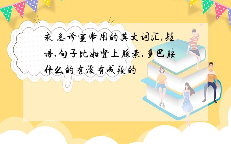 求 急诊室常用的英文词汇,短语,句子比如肾上腺素,多巴胺什么的有没有成段的