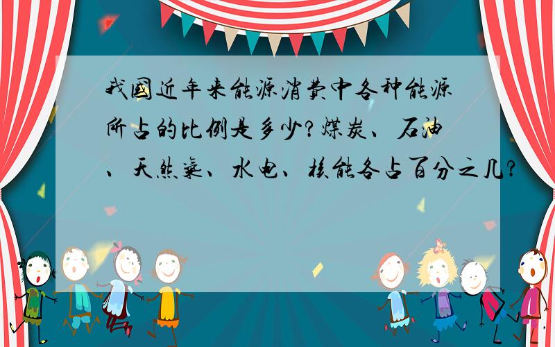 我国近年来能源消费中各种能源所占的比例是多少?煤炭、石油、天然气、水电、核能各占百分之几?