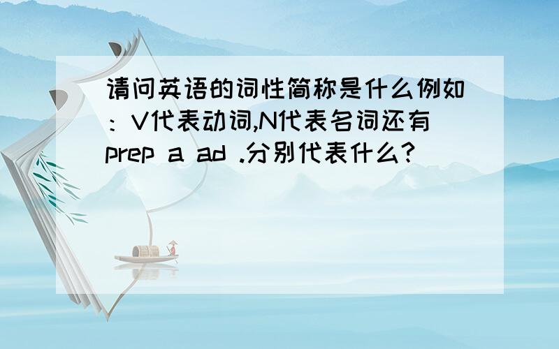 请问英语的词性简称是什么例如：V代表动词,N代表名词还有prep a ad .分别代表什么?