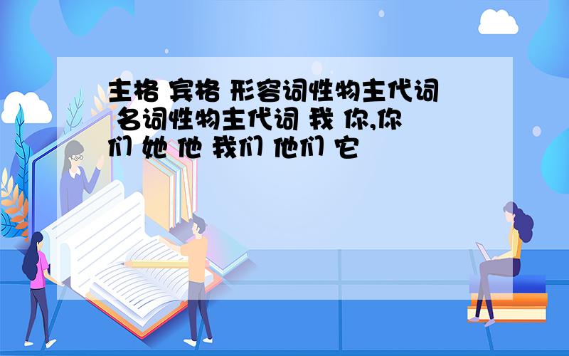 主格 宾格 形容词性物主代词 名词性物主代词 我 你,你们 她 他 我们 他们 它