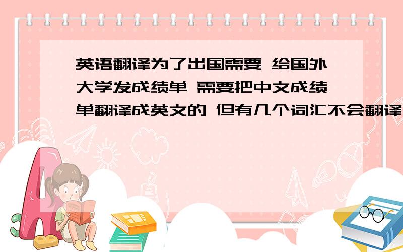 英语翻译为了出国需要 给国外大学发成绩单 需要把中文成绩单翻译成英文的 但有几个词汇不会翻译 1.已或得学分2.通识必修3.通识选修 4.学科选修5.学科必修就这些 呵呵