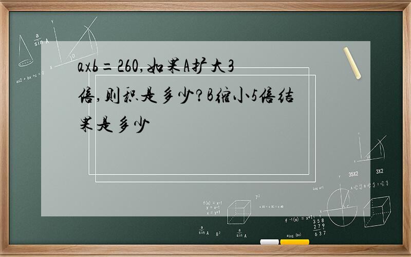 axb=260,如果A扩大3倍,则积是多少?B缩小5倍结果是多少