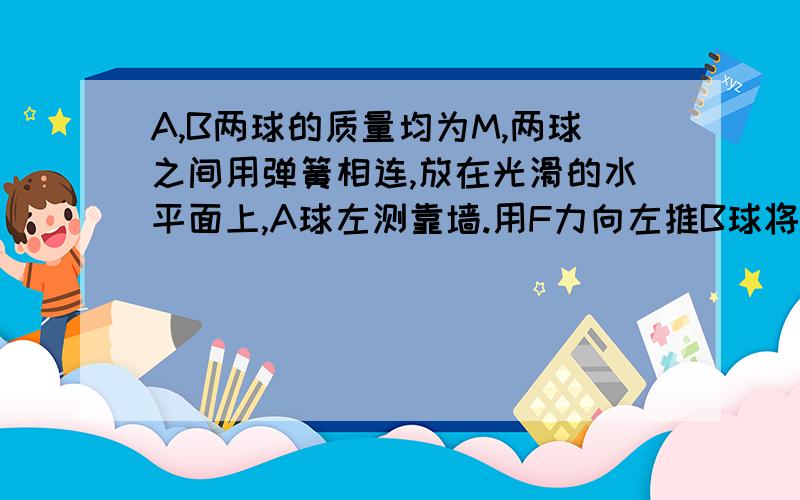 A,B两球的质量均为M,两球之间用弹簧相连,放在光滑的水平面上,A球左测靠墙.用F力向左推B球将弹簧压缩,