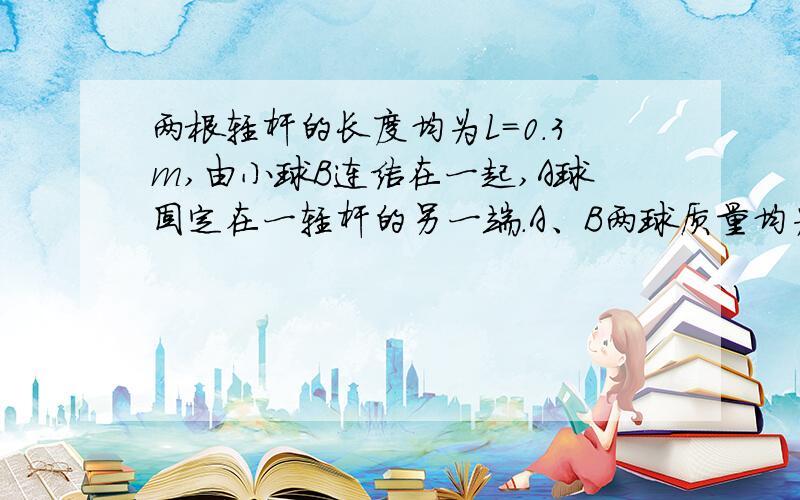 两根轻杆的长度均为L＝0.3m,由小球B连结在一起,A球固定在一轻杆的另一端.A、B两球质量均为m＝2kg,当轻杆系统绕水平轴O转动到最高点时,A球的速度大小为vA＝3m/s,问两轻杆所受弹力各为多大?g