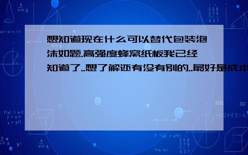 想知道现在什么可以替代包装泡沫如题.高强度蜂窝纸板我已经知道了..想了解还有没有别的..最好是成本低点的!