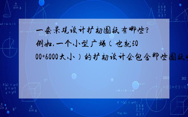 一套景观设计扩初图纸有哪些?例如,一个小型广场（也就5000*6000大小）的扩初设计会包含那些图纸呢?（CAD图）