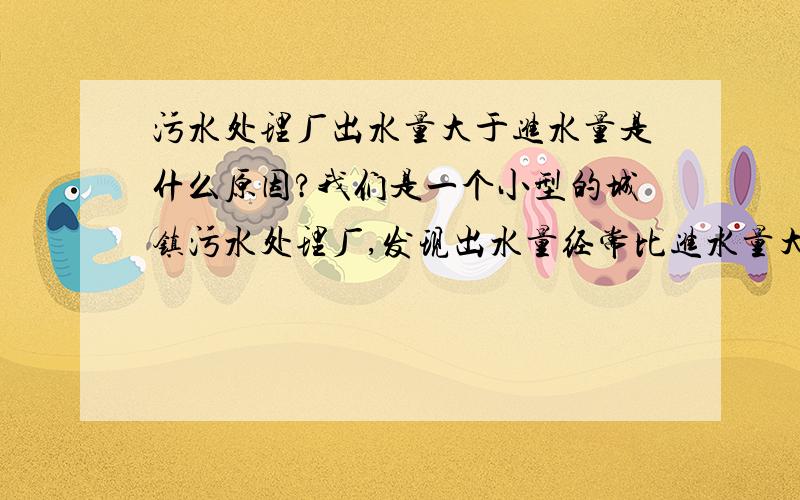 污水处理厂出水量大于进水量是什么原因?我们是一个小型的城镇污水处理厂,发现出水量经常比进水量大（日均9K的情况下出水比进水多100左右）.平时氧化沟的容积一般不进行调整,处理过程