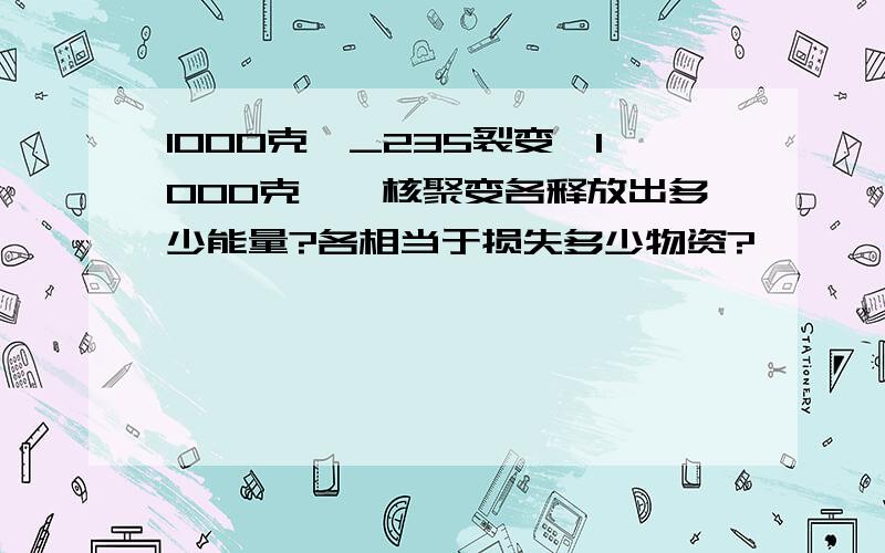 1000克铀_235裂变、1000克氘氚核聚变各释放出多少能量?各相当于损失多少物资?