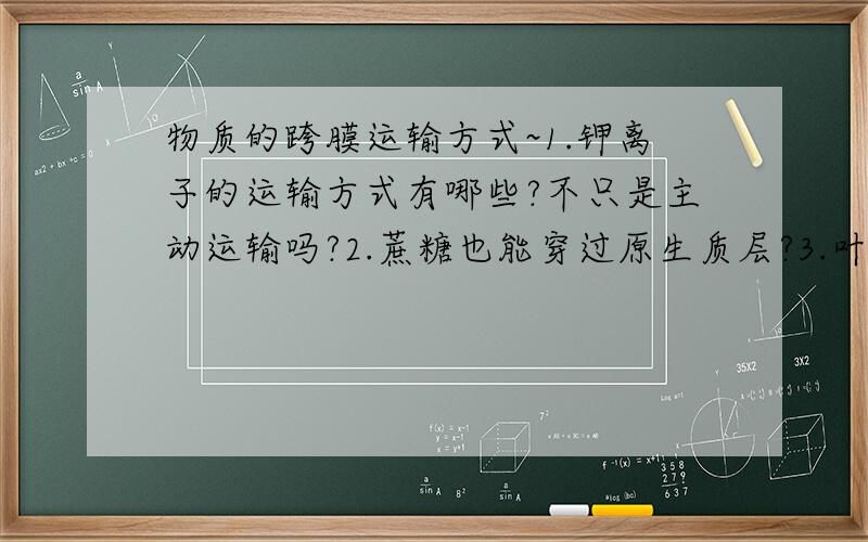 物质的跨膜运输方式~1.钾离子的运输方式有哪些?不只是主动运输吗?2.蔗糖也能穿过原生质层?3.叶绿体合成的ATP怎么进入细胞核?4.各种离子的运输方式不可以是自由扩散吗?