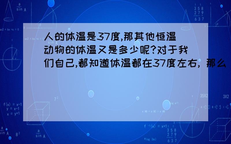 人的体温是37度,那其他恒温动物的体温又是多少呢?对于我们自己,都知道体温都在37度左右, 那么 牛羊猪狗之类的恒温动物,他们的体温都是多少度呢?