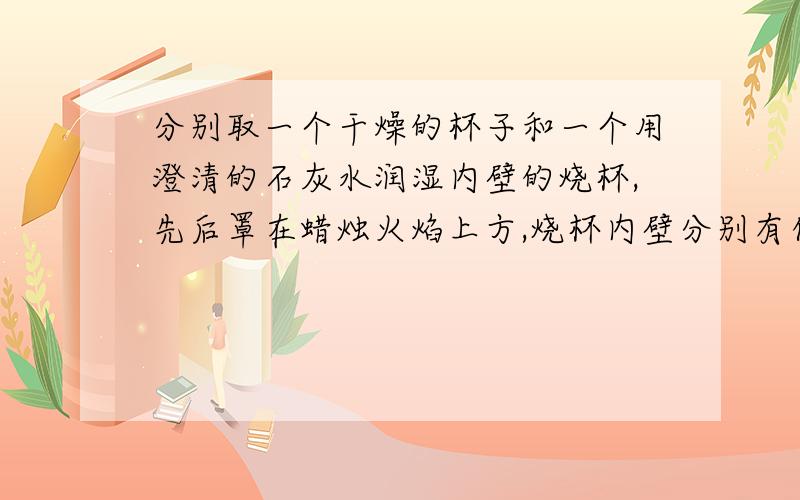 分别取一个干燥的杯子和一个用澄清的石灰水润湿内壁的烧杯,先后罩在蜡烛火焰上方,烧杯内壁分别有什么现象 推测蜡烛燃烧后可能生成了什么物质