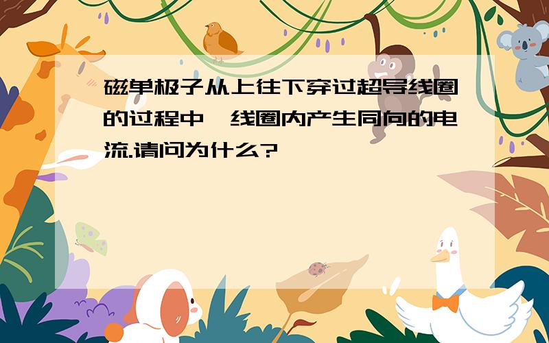 磁单极子从上往下穿过超导线圈的过程中,线圈内产生同向的电流.请问为什么?