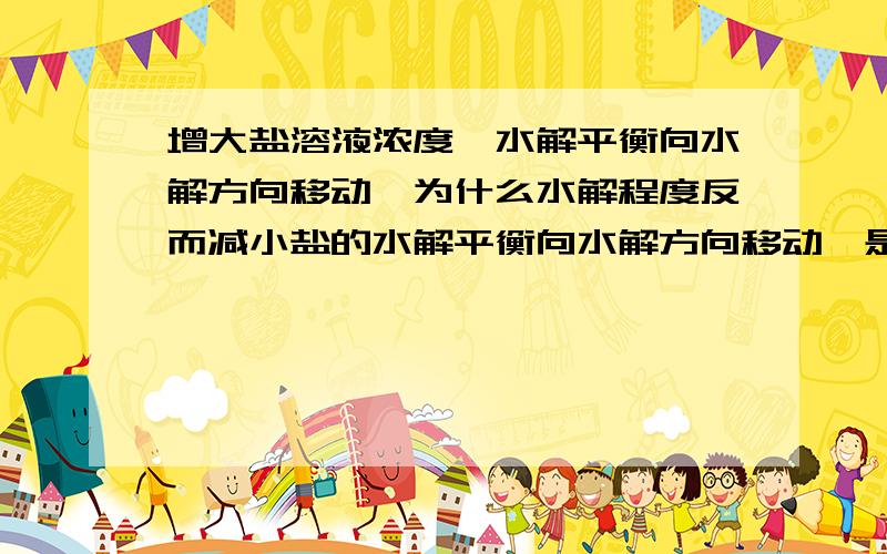 增大盐溶液浓度,水解平衡向水解方向移动,为什么水解程度反而减小盐的水解平衡向水解方向移动,是不是正反应的速率大于逆反应的速率,这样的话,水解的程度应该增大,但是实际上水解的程