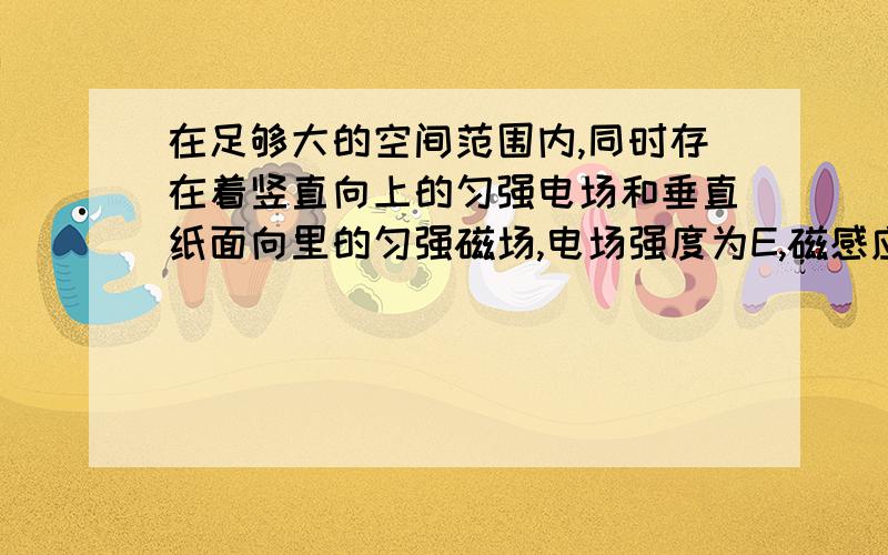 在足够大的空间范围内,同时存在着竖直向上的匀强电场和垂直纸面向里的匀强磁场,电场强度为E,磁感应强度B,足够长的光滑斜面固定在水平面上,斜面倾斜角为30度,有一带电量为的q的物体静