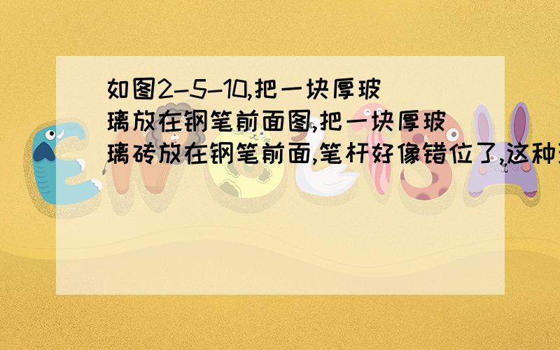 如图2-5-10,把一块厚玻璃放在钢笔前面图,把一块厚玻璃砖放在钢笔前面,笔杆好像错位了,这种现象是 此时观察者大致在玻璃砖的A、B、C处 为什么是在C处啊