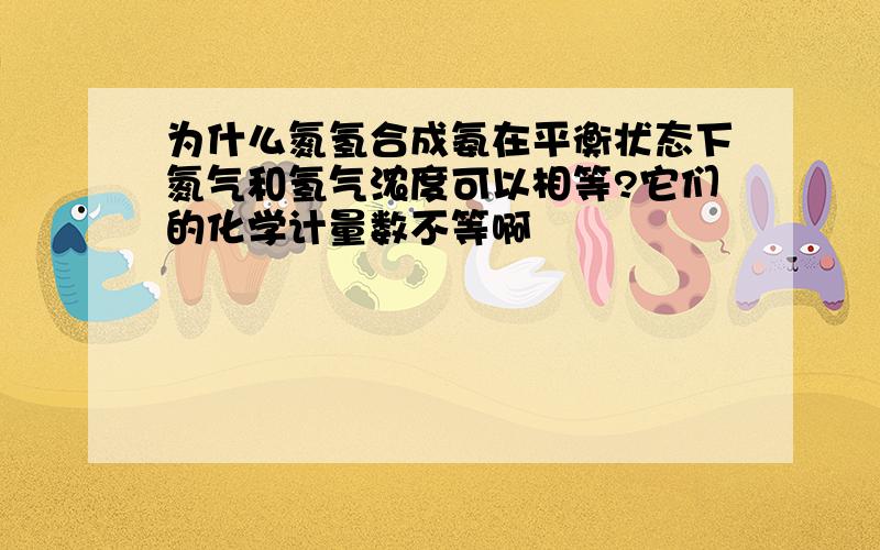 为什么氮氢合成氨在平衡状态下氮气和氢气浓度可以相等?它们的化学计量数不等啊