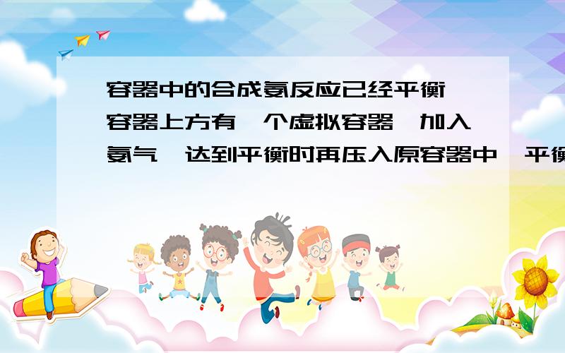 容器中的合成氨反应已经平衡,容器上方有一个虚拟容器,加入氨气,达到平衡时再压入原容器中,平衡是否移动.