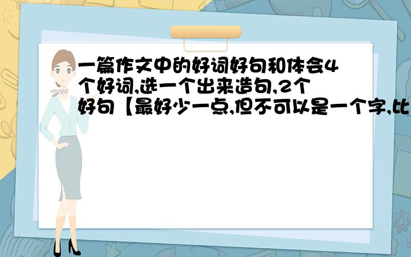 一篇作文中的好词好句和体会4个好词,选一个出来造句,2个好句【最好少一点,但不可以是一个字,比如：等等】和不少于3句话的体会.