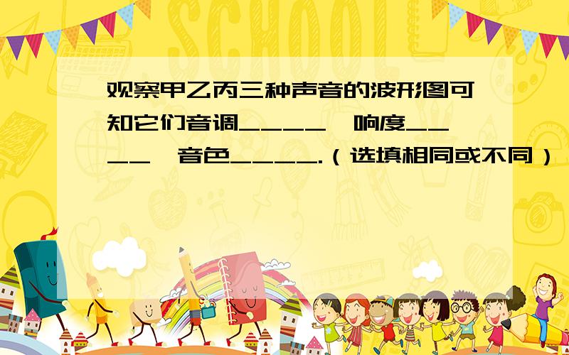 观察甲乙丙三种声音的波形图可知它们音调____,响度____,音色____.（选填相同或不同）