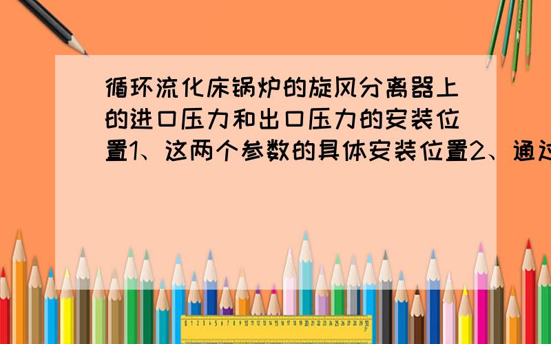 循环流化床锅炉的旋风分离器上的进口压力和出口压力的安装位置1、这两个参数的具体安装位置2、通过这两个参数怎么判断返料器返料不正非常3、返料器压力大返料正常还是返料器压力小