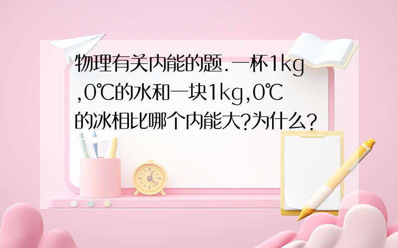 物理有关内能的题.一杯1kg,0℃的水和一块1kg,0℃的冰相比哪个内能大?为什么?