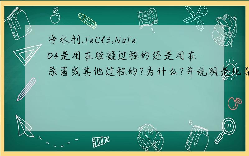 净水剂.FeCl3,NaFeO4是用在胶凝过程的还是用在杀菌或其他过程的?为什么?并说明是化学变化还是物理变化?明矾使悬浮物沉淀是化学变化还是物理变化?为什么含有铝元素的物质都可以净水（和