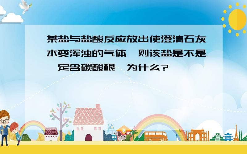 某盐与盐酸反应放出使澄清石灰水变浑浊的气体,则该盐是不是一定含碳酸根,为什么?