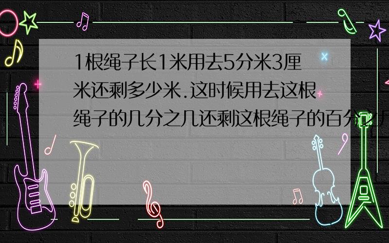 1根绳子长1米用去5分米3厘米还剩多少米.这时候用去这根绳子的几分之几还剩这根绳子的百分之几