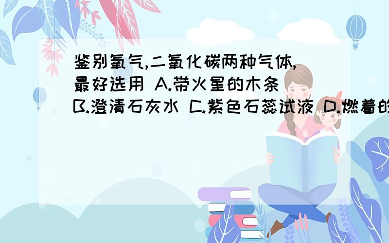 鉴别氧气,二氧化碳两种气体,最好选用 A.带火星的木条 B.澄清石灰水 C.紫色石蕊试液 D.燃着的木条