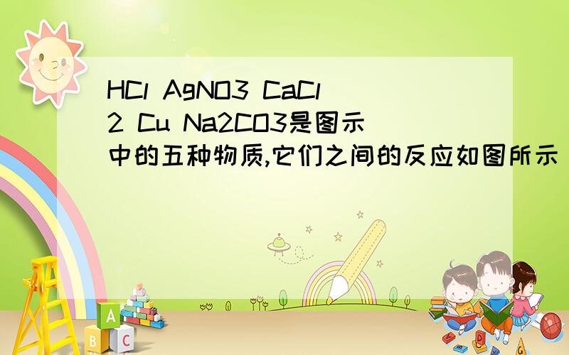 HCl AgNO3 CaCl2 Cu Na2CO3是图示中的五种物质,它们之间的反应如图所示【连线之间的物质相互反应】解出ABCDE即可