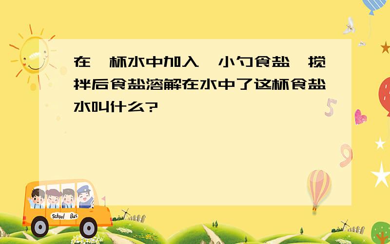 在一杯水中加入一小勺食盐,搅拌后食盐溶解在水中了这杯食盐水叫什么?