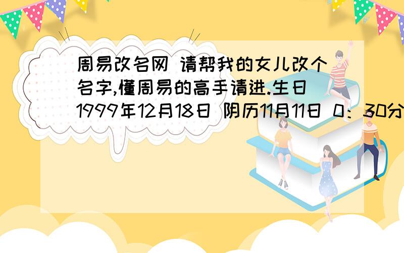 周易改名网 请帮我的女儿改个名字,懂周易的高手请进.生日1999年12月18日 阴历11月11日 0：30分姓薛 现在名字叫薛思琪 命里缺金