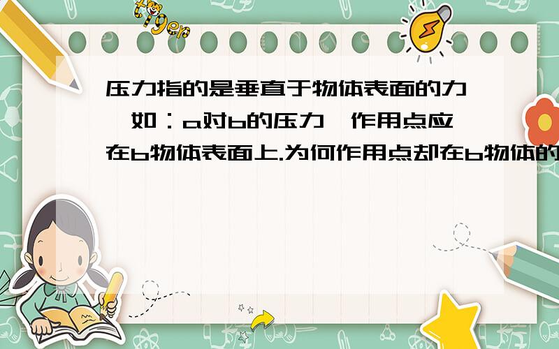 压力指的是垂直于物体表面的力,如：a对b的压力,作用点应在b物体表面上.为何作用点却在b物体的中心?